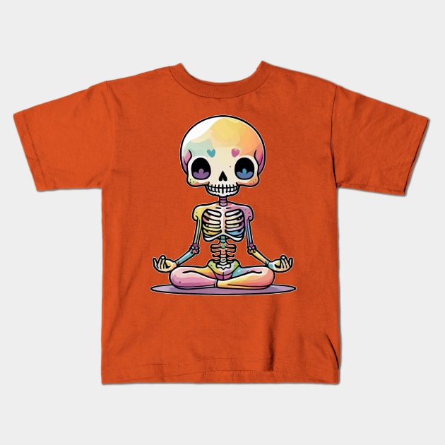 Cute Skeleton Yoga - Bony Bliss: The Adorable World of Skeleton Yoga. Kids T-Shirt by teasignz